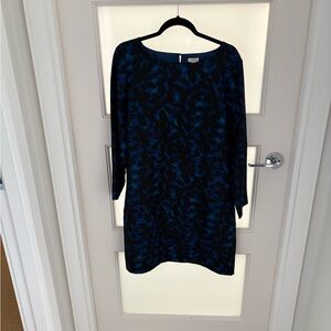 J. Crew Factory Blue and Black Printed Long Sleeve Shift Dress